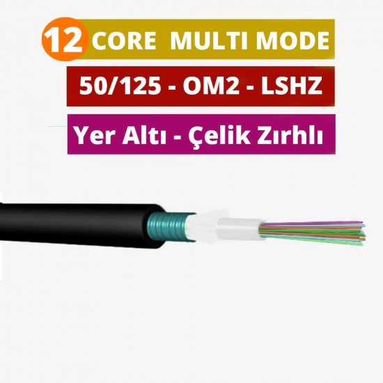 12 Core Fiber Optik Kablo 2000 Metre - Multi Mode 50/125 OM2 Zırhlı LSZH