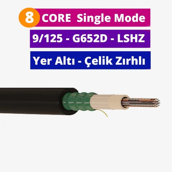 8 Core Fiber Optik Kablo 2000 Metre - Single Mode  9/125 G652D Zırhlı LSZH