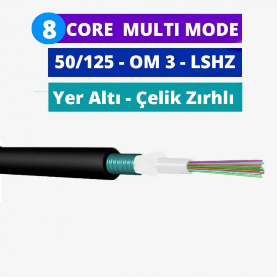 8 Core Fiber Optik Kablo 2000 Metre - Multi Mode 50/125 OM3 Zırhlı LSZH