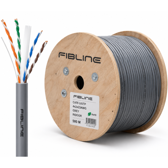 CAT6 U/UTP 23 AWG  0,57mm %100 Bakır Kablo - 350 MHz Fluke Test LSHZ (DCA) 500 Metre - Gri