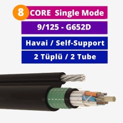 8 Core Çift Zırhlı Askı Telli 2 Tüplü  Fiber Optik Kablo Single Mode - HDPE