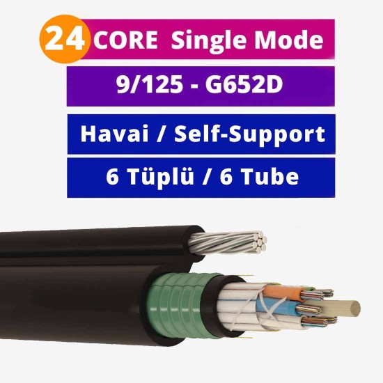 24 Core Çift Zırhlı Yer Altı 6 Tüplü Fiber Optik Kablo Single Mode - HDPE
