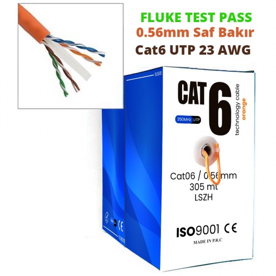 Cat6  UTP 23 AWG %100 Bakır 350 MHZ  305 Metre - LSZH - Fluke Test Pass